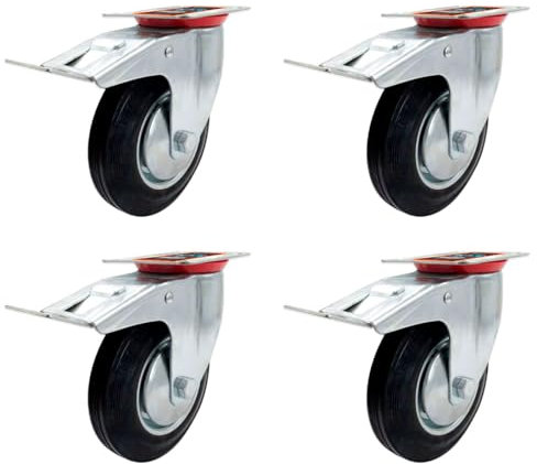 ACAN Tradineur - Pack de 4 ruedas giratorias con freno para muebles, incluyen placa de montaje, goma y hierro, rueda de transporte para cargas pesadas, industrial, peso máx. 150 kg, Ø 160 mm