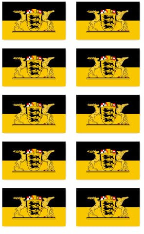 Aufkleber: 50x30 mm, 10 Stück - Flagge - Deutschland - Baden-Württemberg - mit Hoheitsabzeichen - DE-BW - für Auto, Koffer, Laptop und mehr