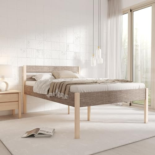 Hansales Seniorenbett 160x200 cm Triin Scandi Style mit Rollrost - mit Stoffbezug - Braun - aus behandeltem FSC® Birkenmassivholz - braun - 350 kg - Doppelbettgestell mit Kopfteil