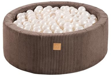 MEOWBABY Piscine À Balles pour Bébé - Rond 90x30cm Piscine a Balle pour Enfant avec 200 Balle, Côtelé, Marron: Blanc Perle
