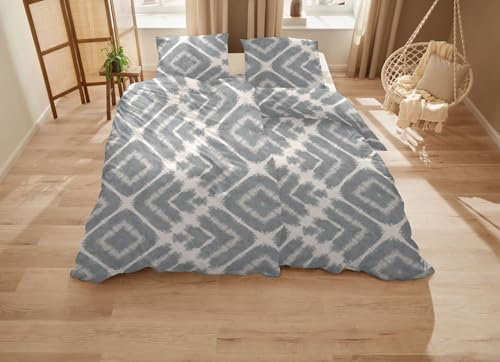 Primera Mako-Satin Bettwäsche 155x220 Rauten Ethno Silber grau weiß 243225-87