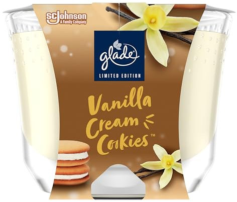 Glade Langanhaltende Duftkerze im Glas, Vanilla Cream Cookies, bis zu 30 Stunden Brenndauer, 4er Pack (4x204 g)