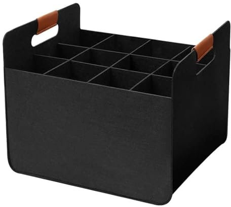 Flaschentasche mit 12 Fächer, Auch für 1,5 Liter Flaschen, Flaschen Tasche aus Filz, Recycelt, 37 x 32 x 22 cm(Schwarz)