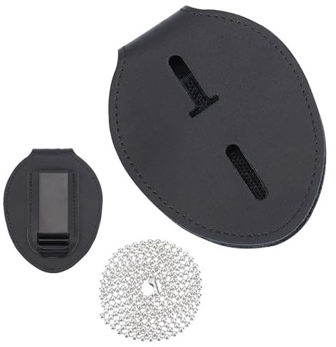 NICENEEDED Porte Badge de Police Porte Badge de Sécurité Noir Porte Badge de Député avec Clip de Ceinture et Porte Badge en Cuir avec Chaîne et Clip en Métal