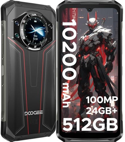 DOOGEE S119 Téléphone Portable Incassable 【2025】 Écran Arrière 1,32'', 24GB+512GB/TF2TB, 10200mAh 33W, 6,72’’ FHD+ IPS, Caméra 100MP, Octa Core Android 14 Smartphone Incassable, /NFC/Face ID/3 Cartes