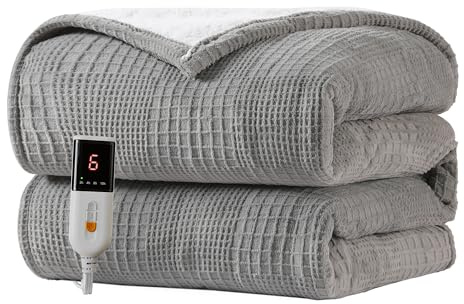 Texciting Electric Blanket Heated Throw 130X180cm-Heated Blanket With 9 Heat Settings-10 Hours Auto off CE Certified Machine Washable (Grey)