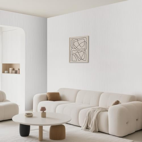 Tarwanear 6 Rolls Cream Wallpaper Cream Plain Thick Textured Wallpapers Modern Minimalist Striped Featured Wall Paper Embossed Striped Wall Paper Roll for Living Room Bedroom Hallway
