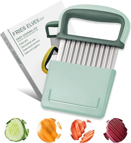 Générique Tagliapatate, Coltello per patatine fritte in acciaio inossidabile, Lama ondulata, Lavastoviglie (Verde)
