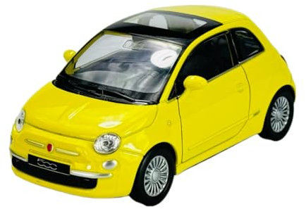 Welly Modell Auto Kompatibel mit Welly FIAT 500 Ab 2007 Gelb ca 1/34-1/39 Metal Modell Auto Die Cast Neu im Kasten