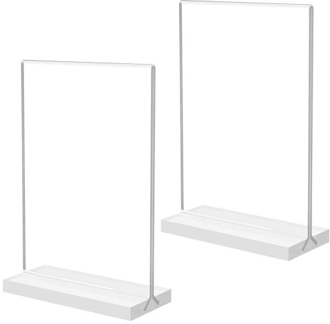 Lot de 2 présentoirs de table en forme de T, étiquettes de prix A5, numéros de table de mariage, porte-cartes pour mariage, restaurant, bureau, café (21 x 14,8 cm)