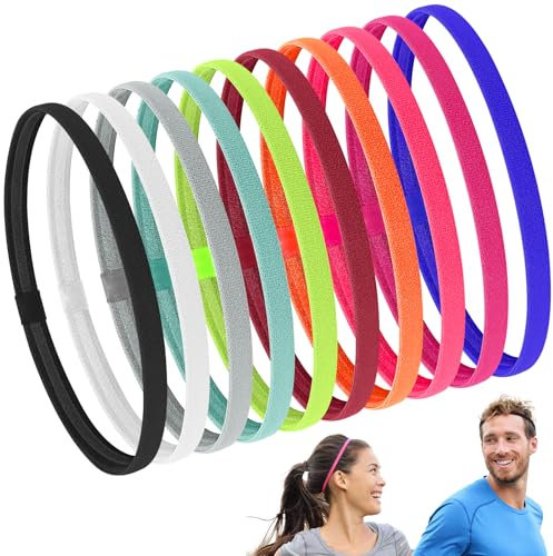NISENTIAHaarband Jungs, 10 Stück Elastische Stirnband Sport Antirutsch, Haarband für Yoga, Laufen, Fußball, Männer, Damen