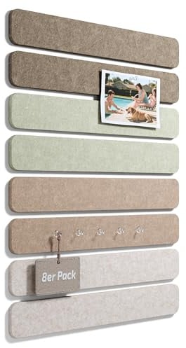 Fluxynara 33x5cm Strip Cork Board Alternative 8-Pack, Linen Dusk | Expandable Felt Pin Board & Notice Board, Easy Installation Without Wall Damage, Removable Adhesive Tabs, For Room Decor