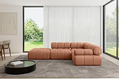 ALTDECOR Modulares Sofa Ecksofa in L-Form Corner modular Sofa Eckcouch Couch Wohnlandschaft Cauchsofa Polstersofa Felto-L1-285x190x70 cm Apricot