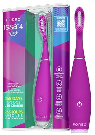 FOREO issa 4 smile - Compact Sonic Electric Toothbrush for All Ages | Electric Toothbrush, Sonic Toothbrush, Soft Bristles, Gum Care, Tongue Cleaner, Travel Toothbrush, Rechargeable, Violet
