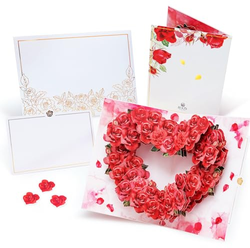 HIBINO 3D Pop-Up Rose Card | With Slide-Out Message Note | Handcrafted Floral Design | Perfect for Mother’s Day, Anniversaries, Birthdays, Weddings, and More | Designed in Japan