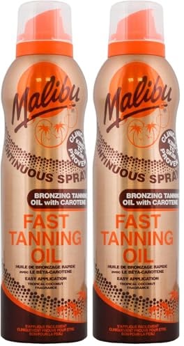 Malibu Sun, Fast Tan, Continuous Tanning Oil with Coconut Spray, Easy Application, 175ml (Pack of 2)