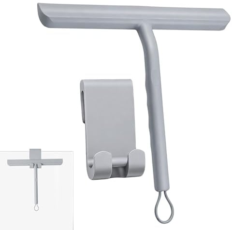 Vinabo Rasqueta Limpiacristales de Silicona para Ducha con Soporte, 21cm, Limpia Mamparas, Espejos y Ventanas sin Dejar Rayas, Diseño Ergonómico Antideslizante, Gris