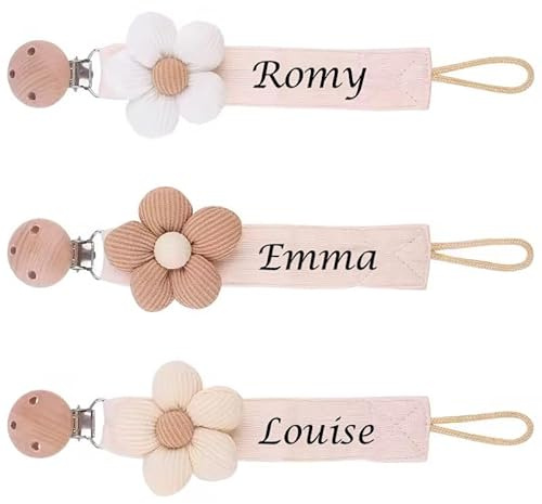 attache tétine personnalisé prénom fille garçon- en gaze coton tissu rose- attache tétine avec fleurs- cadeau nouveau né personnalisé
