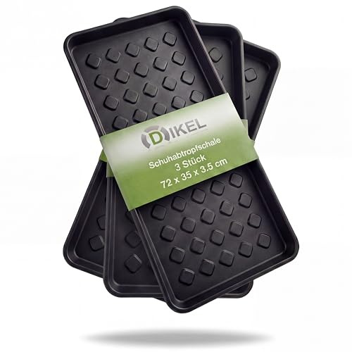 DIKEL Juego de 3 bandejas de goteo para zapatos, 72 x 35 x 3,5 cm, resistente con borde alto, alfombrilla para zapatos mojados, bandeja grande para zapatos y bandeja para zapatos, bandeja