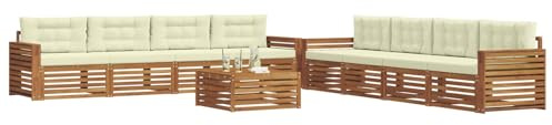 vidaXL Outdoor-Sofagarnitur mit Kissen 9 pcs Natur und Creme, Moderne Lounge für draußen, Bequeme Gartenmöbel, Akazienholz-Sofa, wetterfeste Terrassen-Sitzgruppe