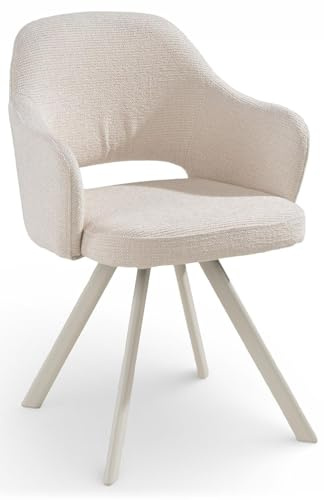 Home4You Polsterstuhl - Ecru - Sandgrau matt - Polyester - Metallgestell - mit Armlehnen - 180 Grad drehbar