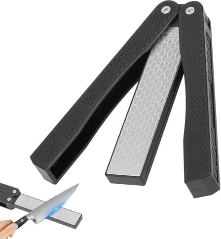 400/600 Grit Knife Sharpener, Handheld Double-Sided Sharpening Stone Folding Pocket Diamond Whetstone Scissor Garden Tool Sharpener for Outdoor Camping Kitchen Garden (Black)