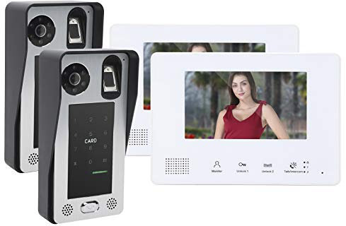 2-Draht-Video-Türsprechanlage-Home-Security-Set, Video-Türklingel-Gegensprechanlage mit zwei Monitoren und zwei Kameras, Entsperren der Fingerabdruck-Passwort-IC-Karte, erweiterte Nachtsicht