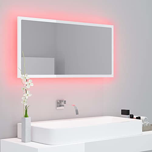 Tidyard LED-Badspiegel Wandspiegel mit RGB-Leuchte Badezimmerspiegel Lichtspiegel Spiegel Hängespiegel Bad Badezimmer Beleuchtung Hochglanz-Weiß 90x8,5x37 cm Spanplatte