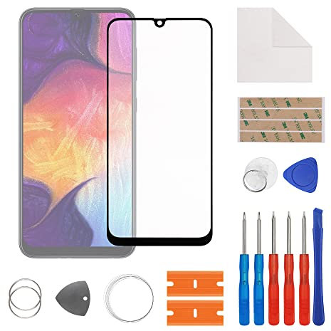 SwarKing Écran de rechange en verre - Pour l'extérieur - Compatible avec Samsung Galaxy A50 - Avec kit de réparation