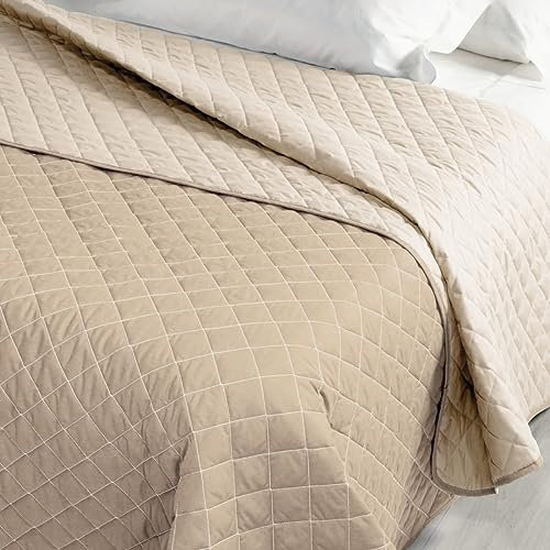 Caleffi copriletto trapuntato doubleface (NATURALE) matrimoniale in PURO COTONE + tavoletta profumo biancheria per armadi by biancocasa