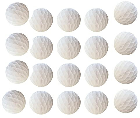 20 Stück Waben-Blumenkugeln Party Wabenbälle Dekoration Papier Blumen Kugeln Seidenpapier Blume Ball Pom Poms Ball für Babyparty Geburtstag Hochzeit Heimdekoration (15,2 cm, weiß)