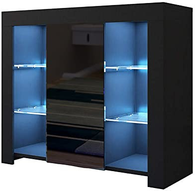 Panana High Gloss Front Door Matt Body Sideboard RGB LED Light Display Cabinet Dining Room Wooden Cupboard Living Room TV Stand