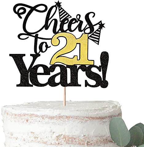 Xsstarmi 1 Packung Cheers to 21 Years Cake Topper Glitter Twenty One Years Old 21th Birthday Cake Pick 21 Fabulous Cake Decorations for Happy 21th Birthday Wedding Party Supplies Black