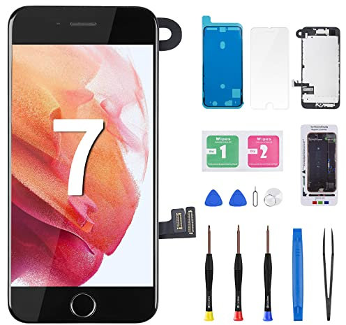 For iPhone 7 Screen Replacement Black 4.7 with Home Button 3D Touch LCD Display Digitizer Full Assembly Repair Kit Front Camera Earpiece Proximity Sensor Speaker Glass Fix Tools A1660 A1778 A1779