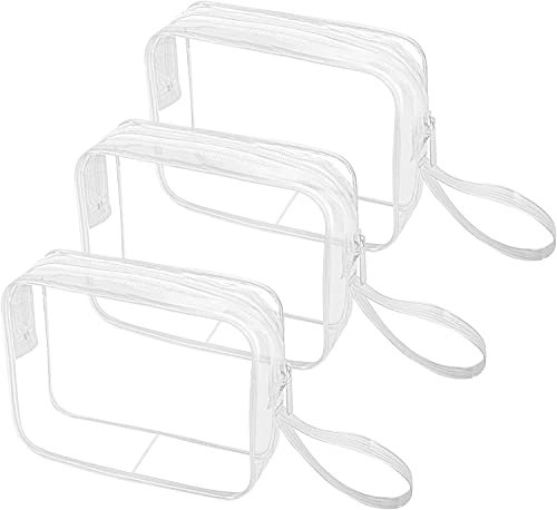 CGBE 3 Stück Kulturbeutel Transparent, Durchsichtige Kosmetiktasche Reise Make-up Tasche, Wasserdicht Kulturtasche Reisebeutel Waschtasche für Damen Herren, Transparent