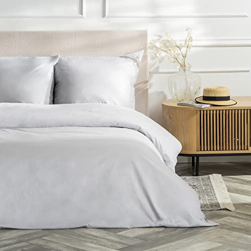 VelvetHome Deluxe Bettwäsche 155x220 Baumwolle Bettbezug 155x220 cm mit Kissenbezug 80x80 cm Hohe Qualität Bettwäsche-Set mit Reißverschluss 100% Baumwolle Made in EU Grau Perle 155 x 220