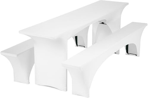 Gräfenstayn® 5er Set Leopold Stretch - Biertischhussen-Set 3 TLG für Bierzeltgarnitur - 50cm oder 70cm Tischbreite - mit Öko-Tex Siegel Standard 100 : Geprüftes Vertrauen (Weiß, 50x220cm)