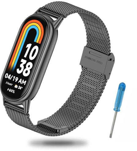 Xisair Armband Kompatibel mit Xiaomi Band 10/9 / 8 Edelstahl Metall Ersatzband für Miband 8/9/10 Armband Schnellverschluss, Wasserdicht, Atmungsaktiv, Männer, Frauen