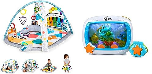 Baby Einstein 11058, Sea Dreams Soother Cot Toy with Remote, Lights and Melodies & 4-in-1 Kickin' Tunes and Language Discovery Play Gym with Piano, Mat with Detachable Activity Toys