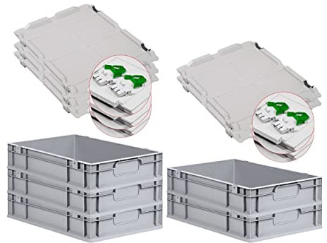PROREGAL SuperSparSet 5x Eurobox NextGen Economy mit Scharnierdeckel & grünen Verschlüssen | Griffe geschlossen | HxBxT 12x40x60cm | 23 Liter | Eurobehälter Transportbox Transportbehälter