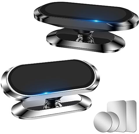 AXFEE 2pcks Soporte Móvil Coche, 360 ° Giratorio Soporte Magnético Móvil Coche, Universal Soporte Movil Coche contra Sacudidas con 4 Chapa de Hierro, para i-Phone Xiaomi Samsung y Más Móviles