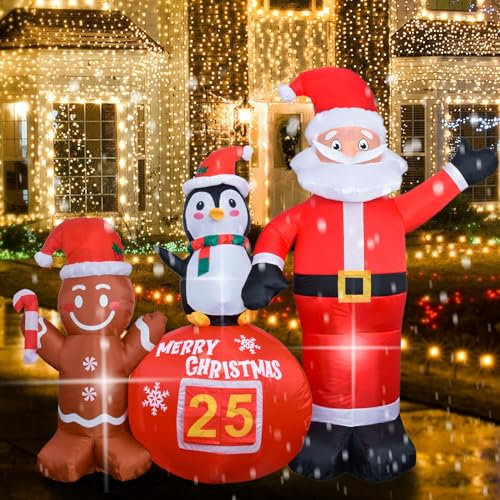Aufblasbare Weihnachtsdeko 188cm Aufblasbarer Weihnachtsmann: Countdown-Zahlen von 1 bis 25 Tagen Weihnachtskalender,LED mit geräuscharmes Gebläse, für Weihnachtsfeiern, Dekorationen, Terrassen