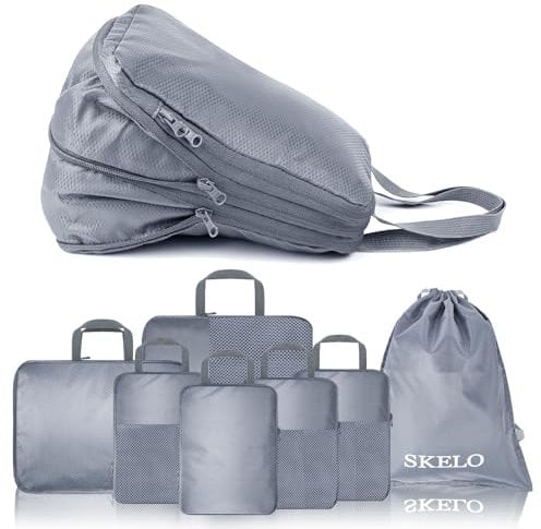 Packing Cubes Compression, Koffer Organizer Set, Zweischichtige Kompression, Große Kapazität Travel Organizer, Packwürfel Kompression Für Wandern, Bergsteigen Und Winterreisen Packen( 7-Teilig)