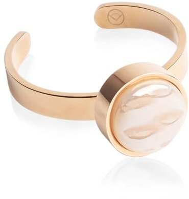 Roségold Ring mit Stein in apricot • Offener Edelstahlring • 18k vergoldeter Edelstahl & recyceltes Glas • nachhaltiger Halbedelstein-Look • größenverstellbar (min. Ø 16 mm)