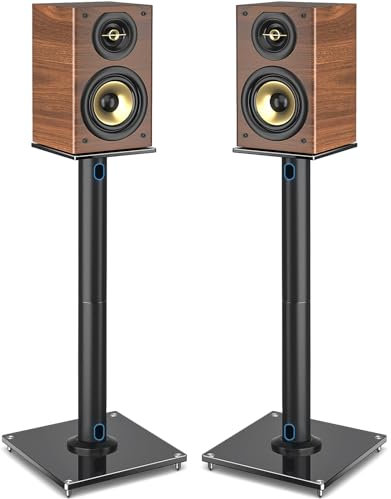 Rfiver Upgraded 45° Swivel Speaker Stands Pair for Surround Sound, Heavy Duty 28 Inch Bookshelf Speaker Stand Each Holds 22lbs Large Speaker, Floor Speaker Stand Built-in Cable Management, 1 Pair