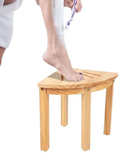 NQEUEPN 28cm Reposapiés de Ducha de Madera, Antideslizante Taburete de Ducha de Esquina para Afeitar Las Piernas Triangular Estable Banco de Ducha de SPA para Baño Interior Espacios de Ducha Pequeños