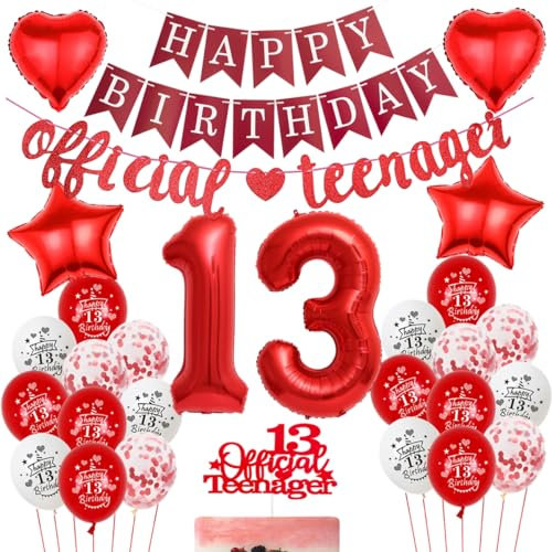 Ohaoduo Luftballon 13. Geburtstag Rot, Offizielle Teenager 13. Geburtstag Dekorationen, 13. Deko Rot, 13. Geburtstagsdeko Luftballons , Mädchen 13 Jahr Party