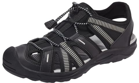 OutPro Sandalen Damen Wandersandalen Damen Geschlossene Zehensandalen Verstellbare elastische Kordel Sportsandalen Outdoor Wasserschuhe Wasserdicht Bequem Sommer Strand,schwarz/hellgrau38