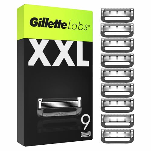 Gillette Labs 9 Stück Rasiererminen für Herren, authentisch, mit 5 besten Klingen, Peelingstange für eine sanfte und effektive Rasur, kompatibel mit GilletteLabs Ärmeln