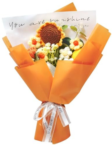 janeunique gehäkelter gestrickter Blumenstrauß Kunstblumen künstliche Blumen Fake Flowers Blumen Deko für Hochzeit Heiratsantrag Sonnenblume - Gelb